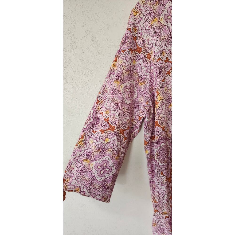J.Jill Luxe Supima Tunic Top XL Magenta Orange Paisley Mandala 3/4 Sleeve - Picture 3 of 5